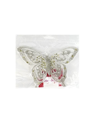 Новогоднее ёлочное украшение Бабочка в беже 18,5x14x1см