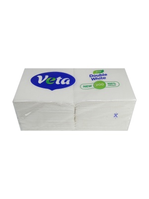 Салфетки бумажные VETA DOUBLE WHITE ECO 100% целлюлоза, неокрашенные, по 200 шт. в упаковке