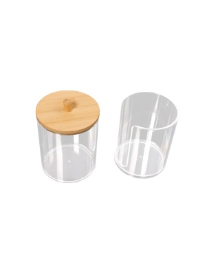 Органайзер для хранения ватных палочек и дисков, два уровня, с бамбуковой крышкой, 17*7см