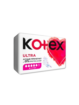 Прокладки женские гигиенич. ультратонк. с крылышк. Kotex Ultra Super (поверхн. сеточка), *8 шт