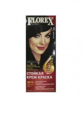 Стойкая крем-краска д/волос "Florex super", тон .1.0 Черный