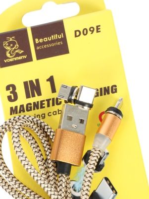 Кабель для зарядки 3-в-1, micro/TYPE-C/lightning, магнитный, 1.0М, 2.4А