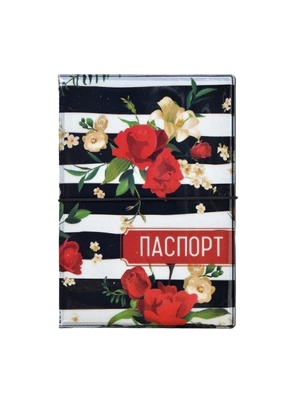 Обложка для паспорта с удерж.резинкой, с отд. для вод.удост, "Цветы" ПВХ, 13,7х9,6х0,4см (PL-35) (Ки