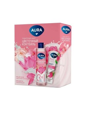 AURA Подарочный набор Цветочный коктейль Гель для душа Цветочный коктейль 250 мл + Крем для рук тонизирующий 75 мл картон