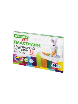 Пластилин классический "BRAUBERG KIDS" 18цв, 360г, со стеком