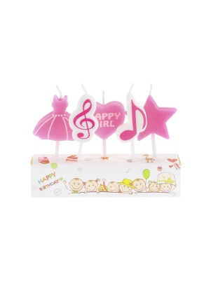 Свечи для торта на пиках "Музыкальный праздник для девочки", 5 шт