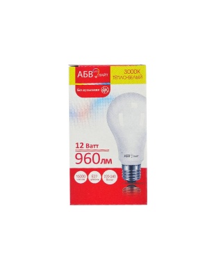 Лампа светодиодная "АБВ LED лайт" A60 12W E27 3000К