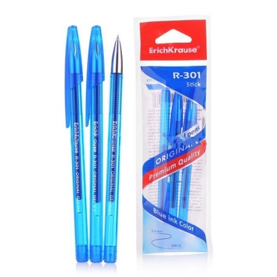 Ручка гелевая ErichKrause® R-301 Original Gel 0.5, цв ч синий (3 шт.), арт 42723, Россия