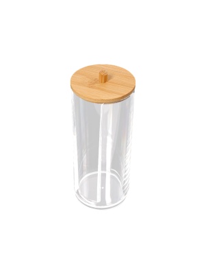 Органайзер для хранения ватных дисков, с бамбуковой крышкой, 7*17см